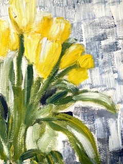 "Yellow Tulips" Impressionistic Colorful Contemporary Oil Painting on Paper