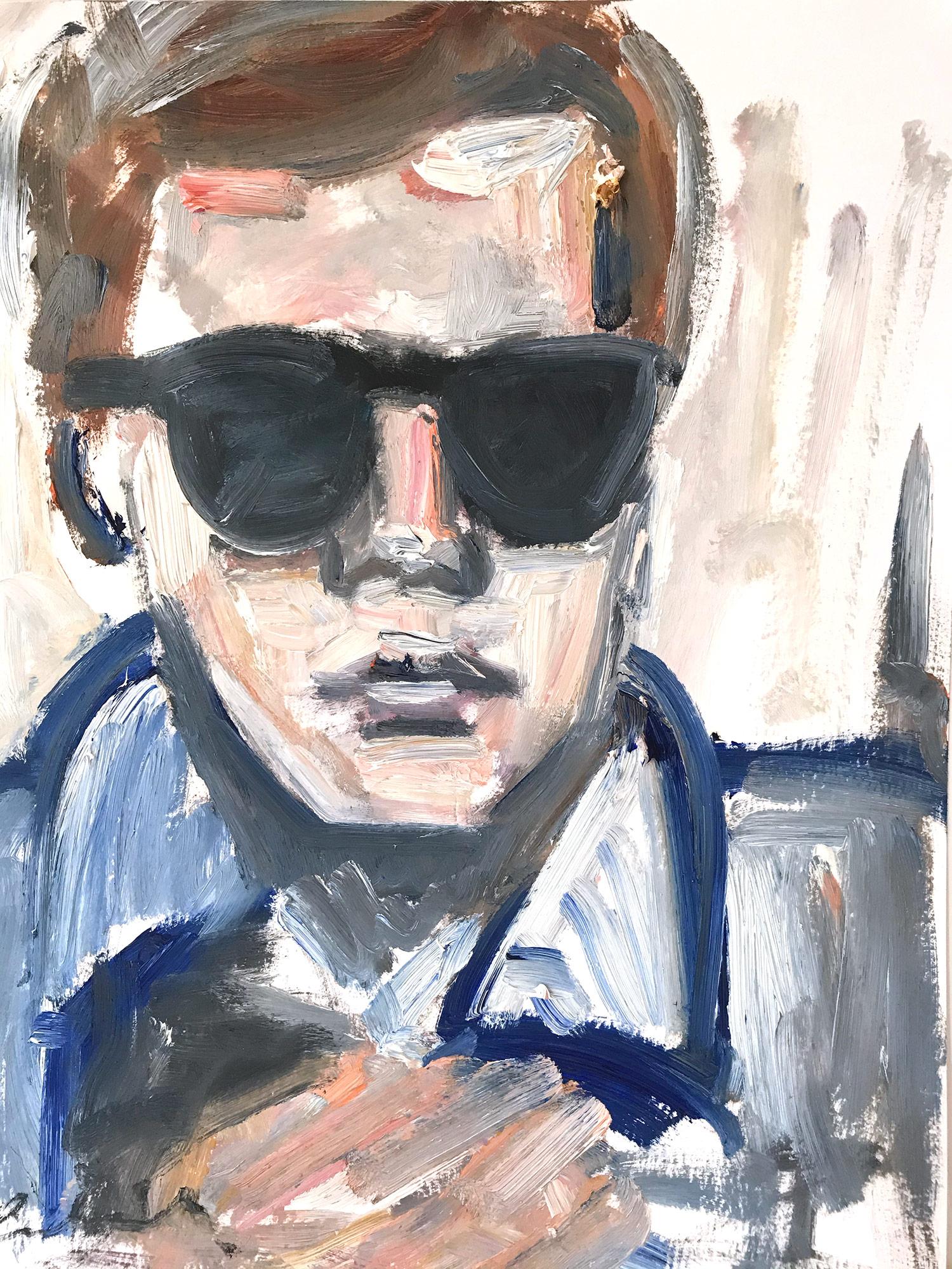 Abstract Painting de Cindy Shaoul - "El joven Andy" Figura de Andy Warhol NYC Pintura al óleo sobre papel
