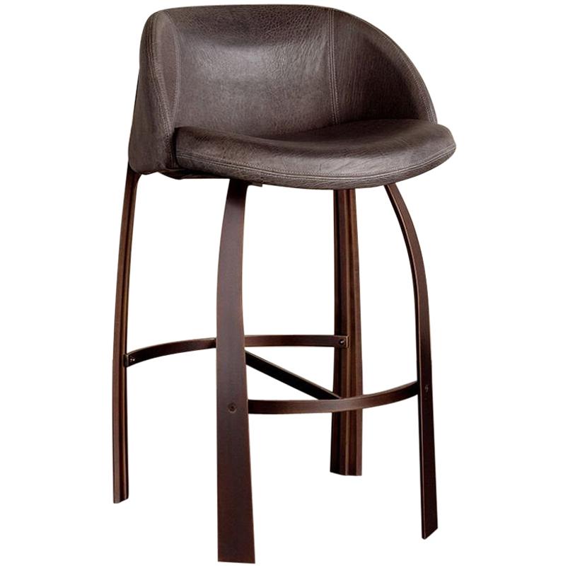 Cine Bar Stool by Kelly Wearstler, Upholstered in Grey Textured Leather