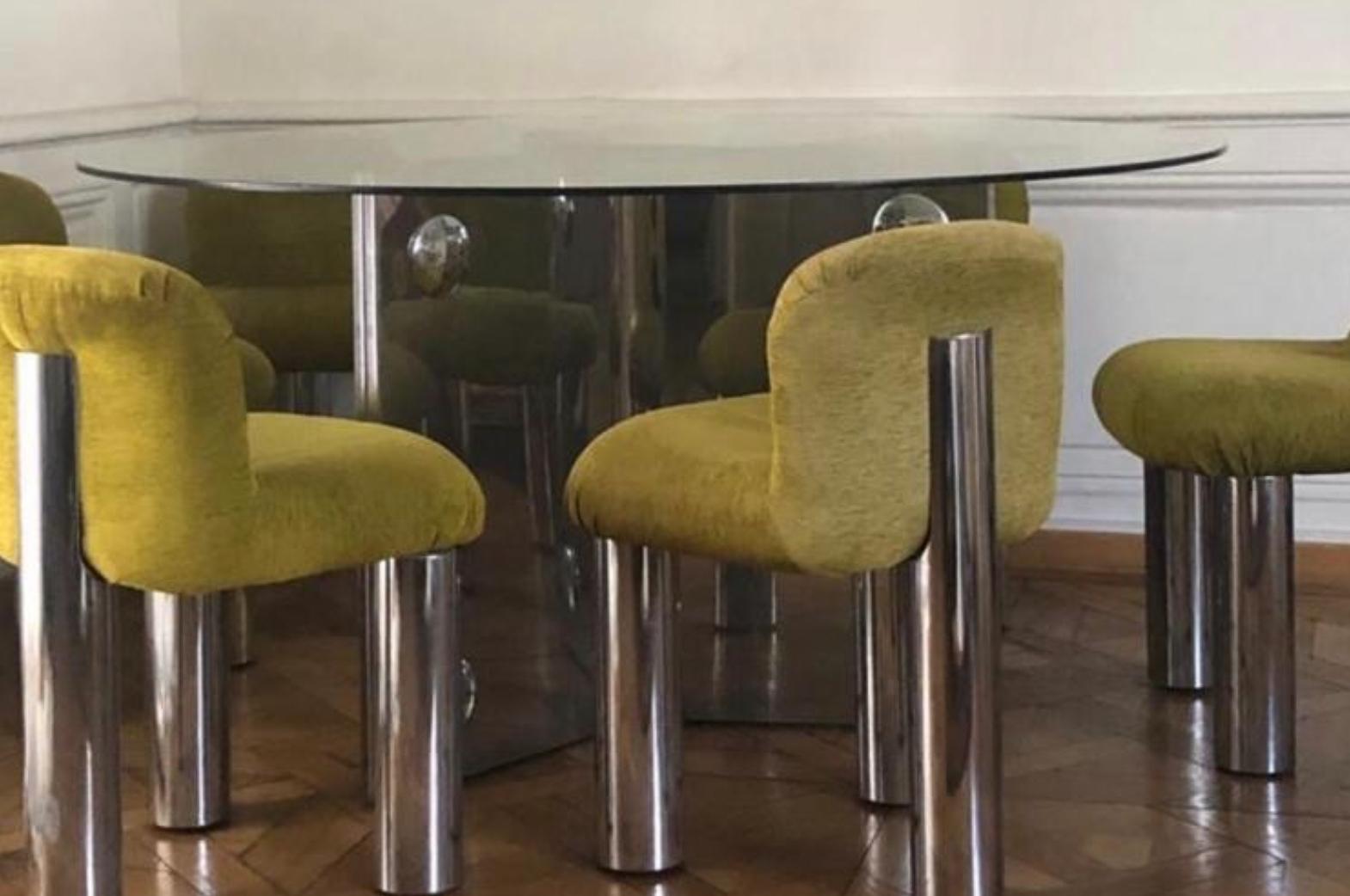Une salle à manger moderne de 1970 en métal et verre par le designer Cini Boeri en très bon état. Tableau uniquement.