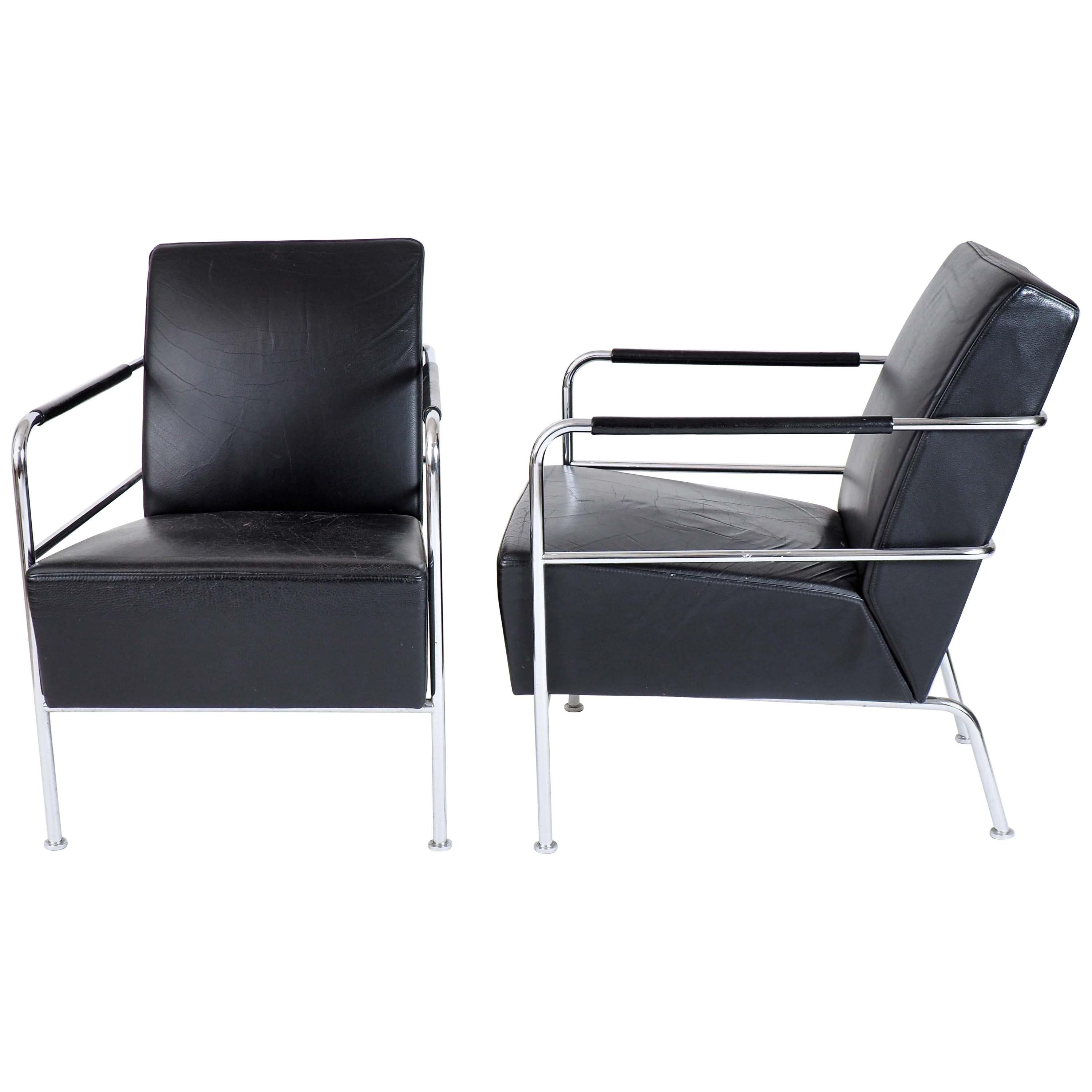 Dos sillones "Cinema" de cuero negro de Gunilla Allard, Lammhults, Suecia en venta