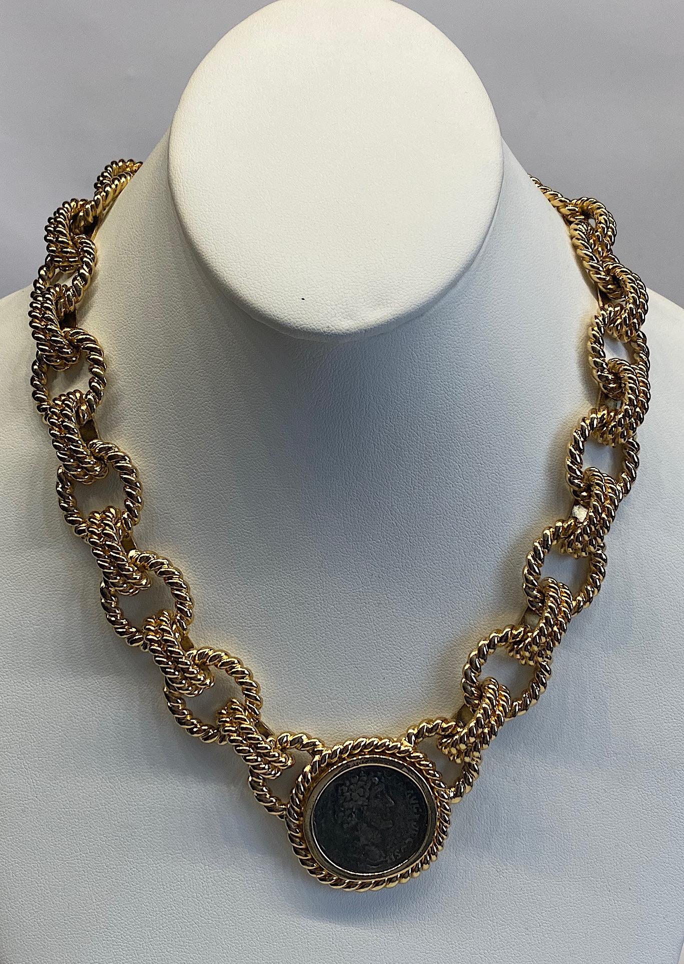 Women's Ciner 1980s Roman Coin Large Link Necklace