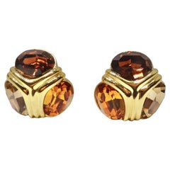 Vintage Ciner 24K Gold Plated Citrine Statement Earrings