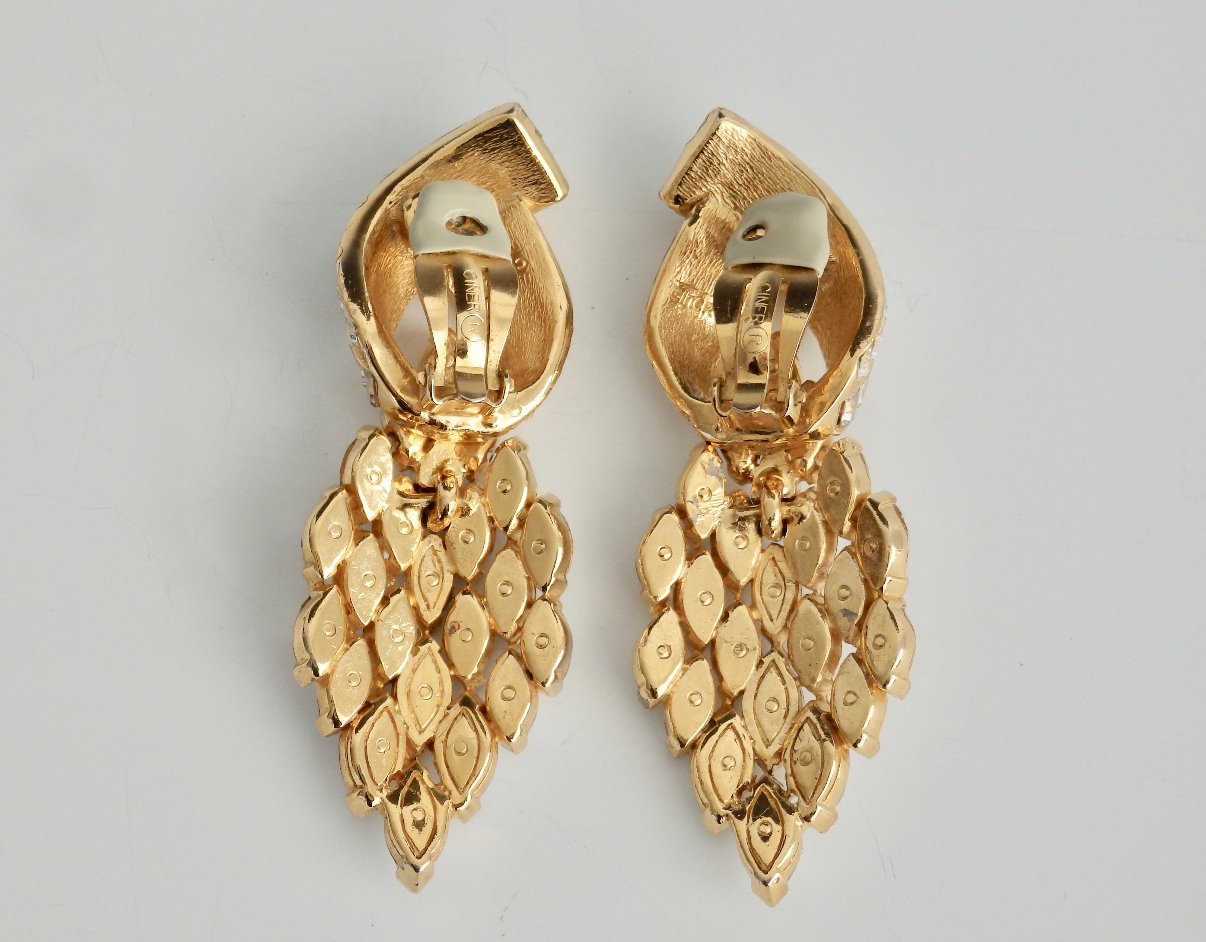 American Ciner Art Deco Style Swarovski Crystal Statement Earrings