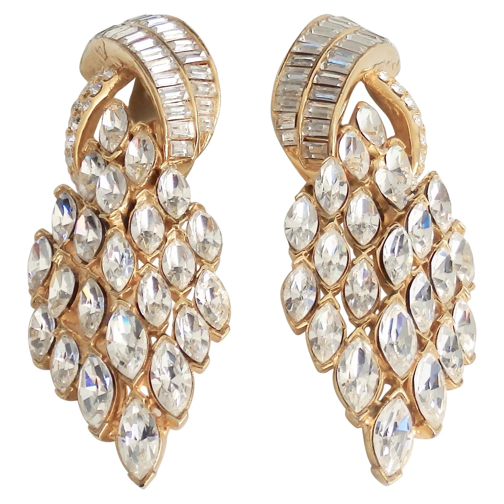 Ciner Art Deco Style Swarovski Crystal Statement Earrings