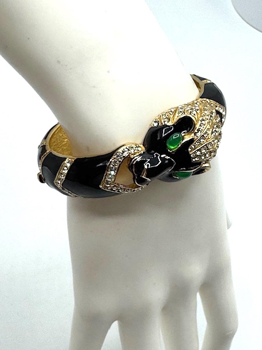 Ciner Black Enameld on Gold and Rhinestone Tiger Bangle For Sale 6
