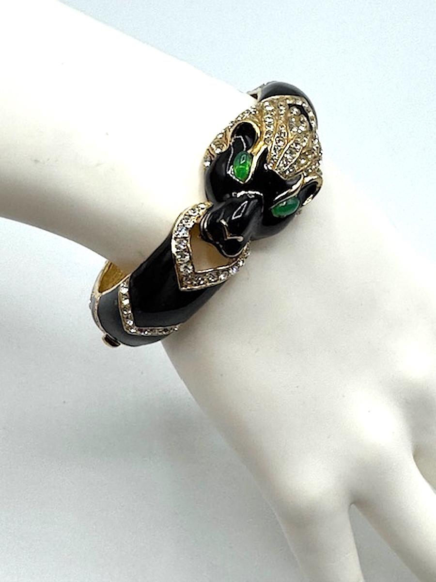 Ciner Black Enameld on Gold and Rhinestone Tiger Bangle For Sale 7