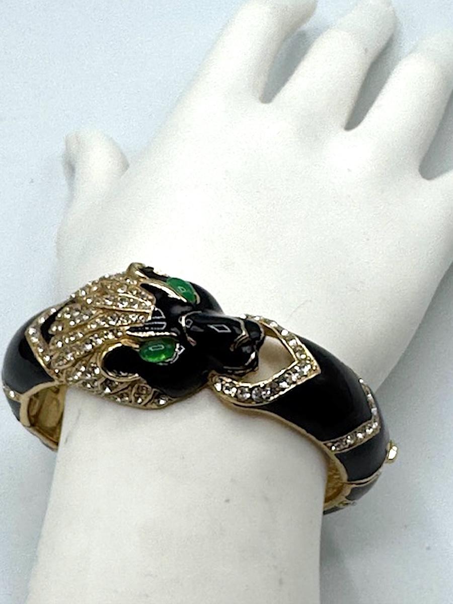Ciner Black Enameld on Gold and Rhinestone Tiger Bangle For Sale 10
