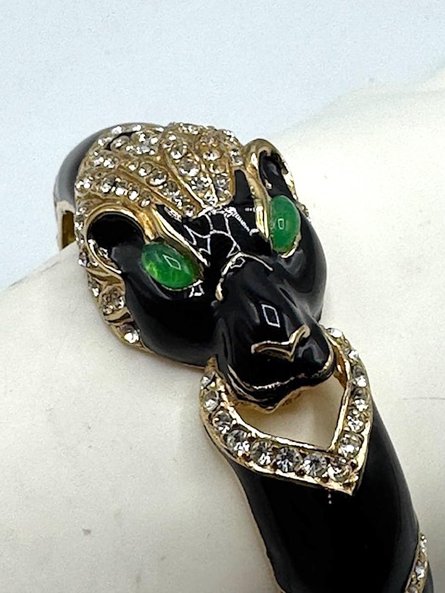 Ciner Black Enameld on Gold and Rhinestone Tiger Bangle For Sale 13