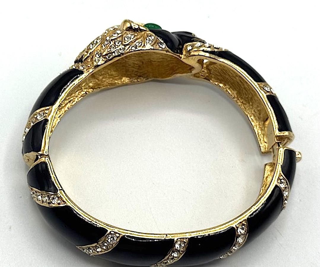 Ciner Black Enameld on Gold and Rhinestone Tiger Bangle For Sale 15