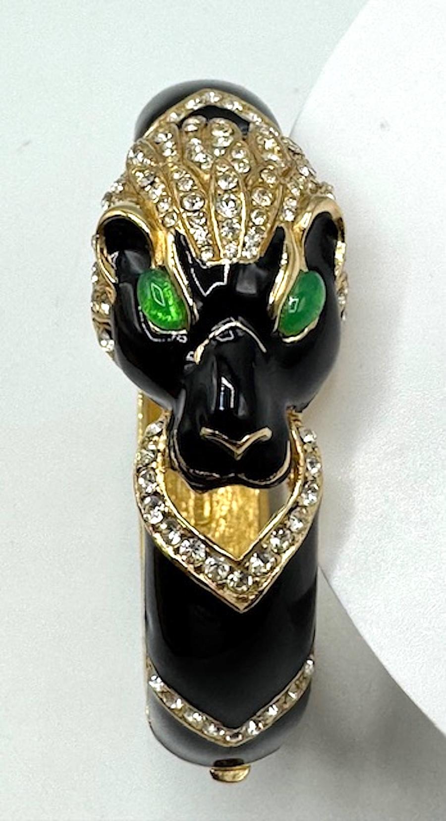 Ciner Black Enameld on Gold and Rhinestone Tiger Bangle In Good Condition For Sale In New York, NY