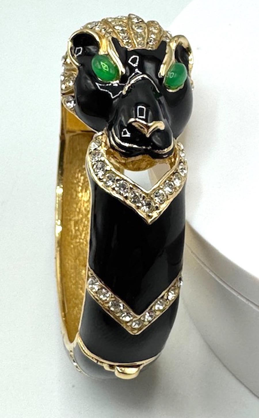 Women's Ciner Black Enameld on Gold and Rhinestone Tiger Bangle For Sale