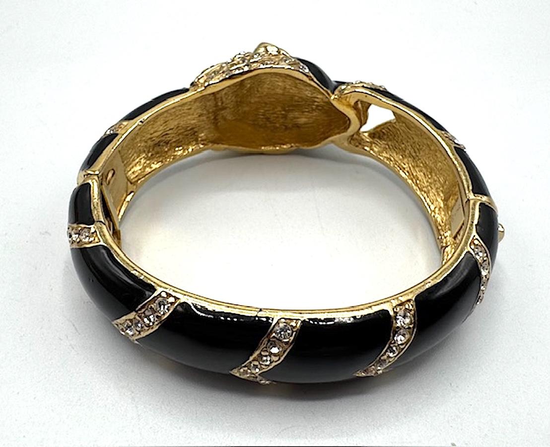 Ciner Black Enameld on Gold and Rhinestone Tiger Bangle For Sale 2