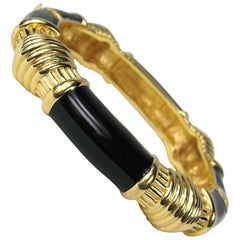 Bracelet Ciner en bambou émail noir et or doré, neuf, jamais porté