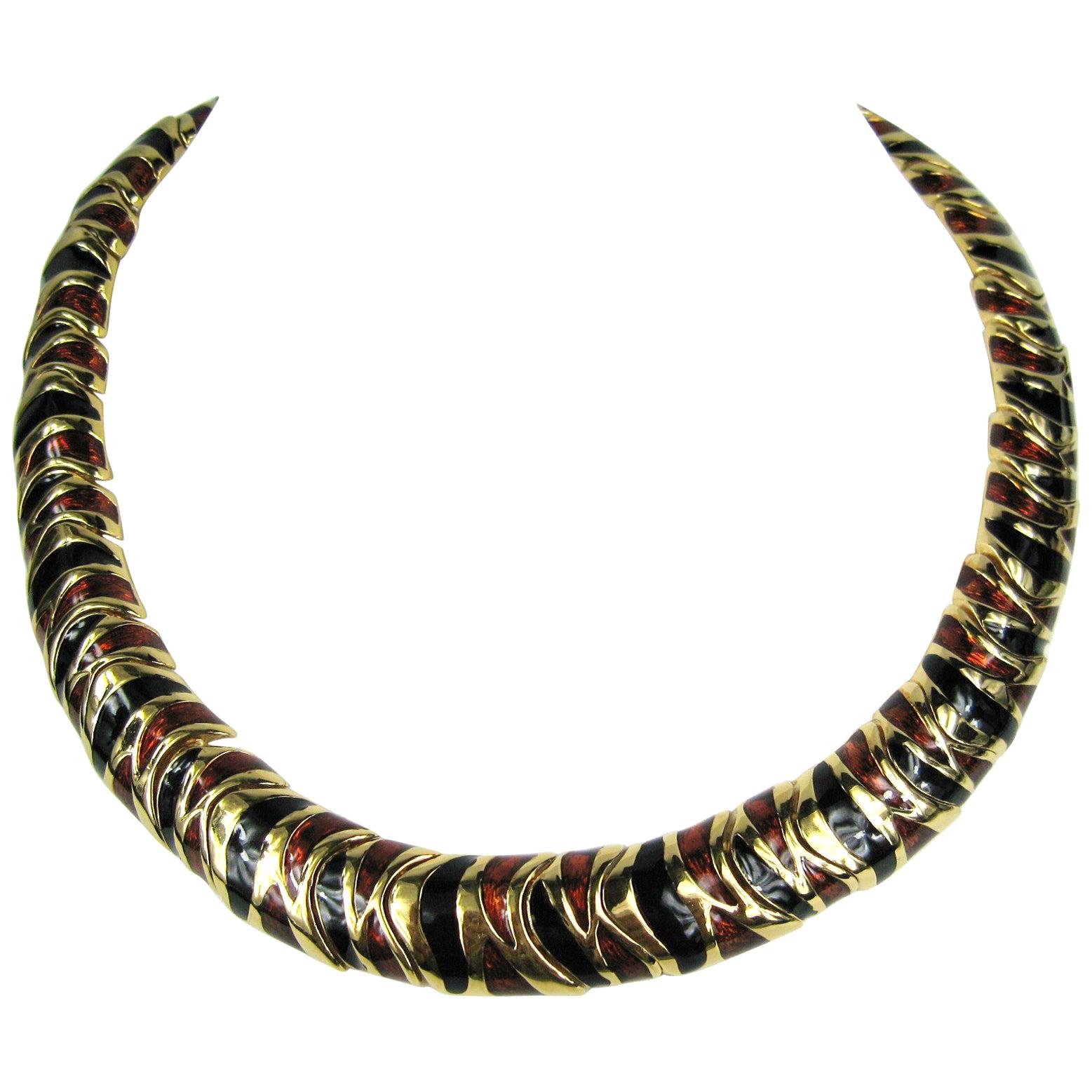  Ciner Bronze & Black Enameled Necklace New, Never Worn 1980s  For Sale