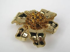 Ciner Brooch Swarovski Crystal Floral AMBER Gold  NEW Never worn 1990s
