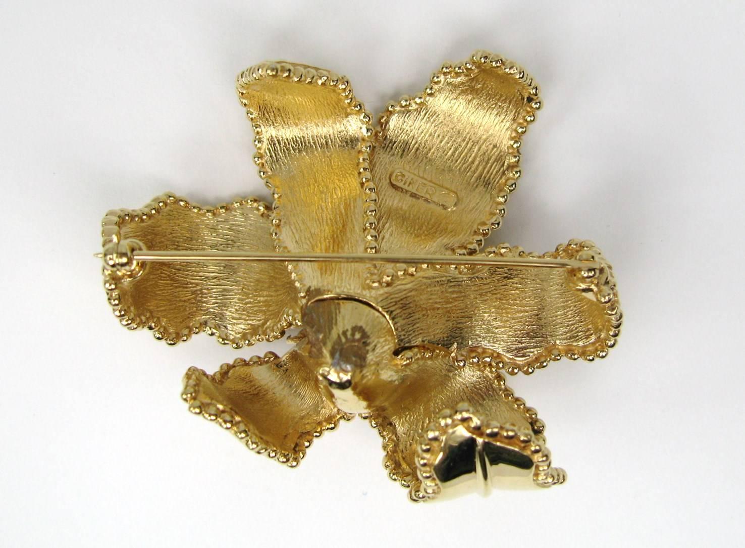 Ciner Brooch Swarovski Crystal Floral AMBER Gold  NEW Never worn 1990s  For Sale 1
