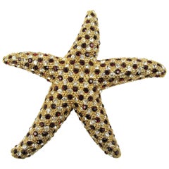 Ciner Brooch Swarovski crystal Star Fish Pin New Old Stock 1980s