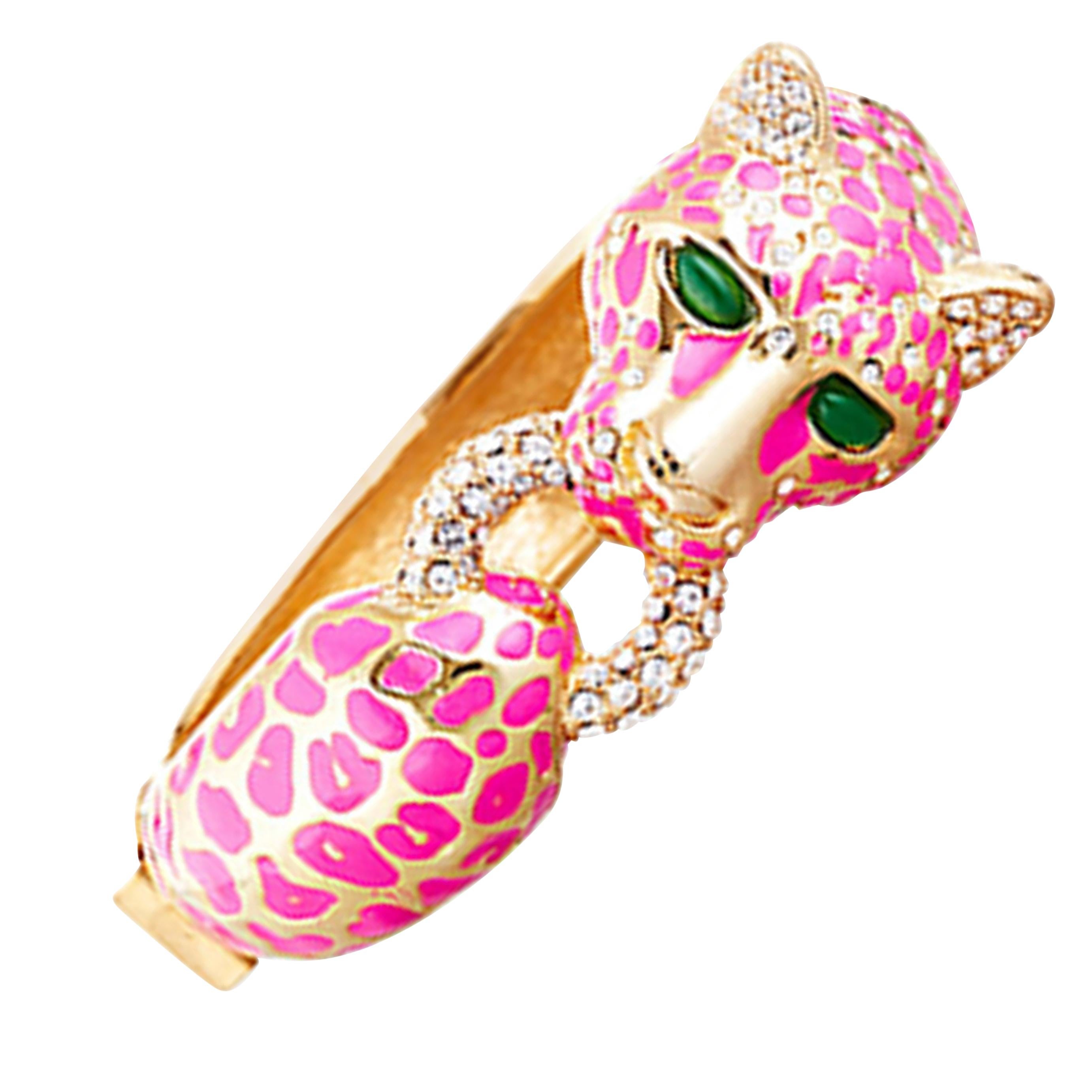 CINER Classic Hot Pink Enamel Cheetah Animal Bracelet  For Sale