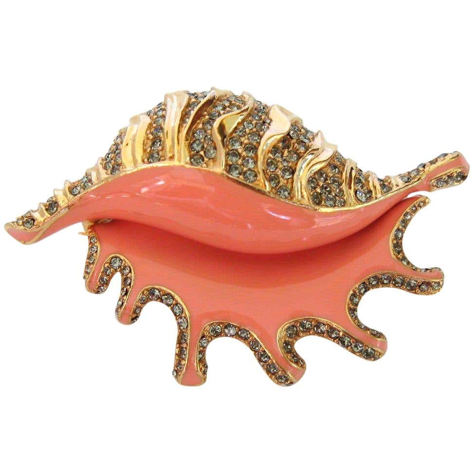 Shell Brooce Ciner Conch Shell Enamel Brooch Pin Swarovski Crystals New, Never Worn ...