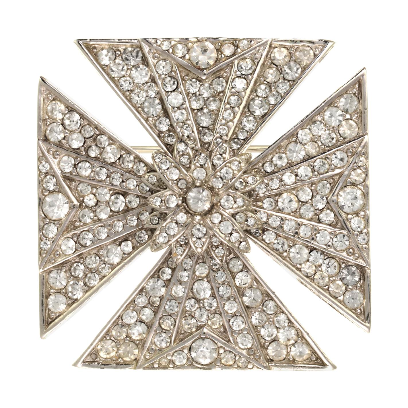 Ciner Crystal Encrusted Maltese Cross Brooch For Sale