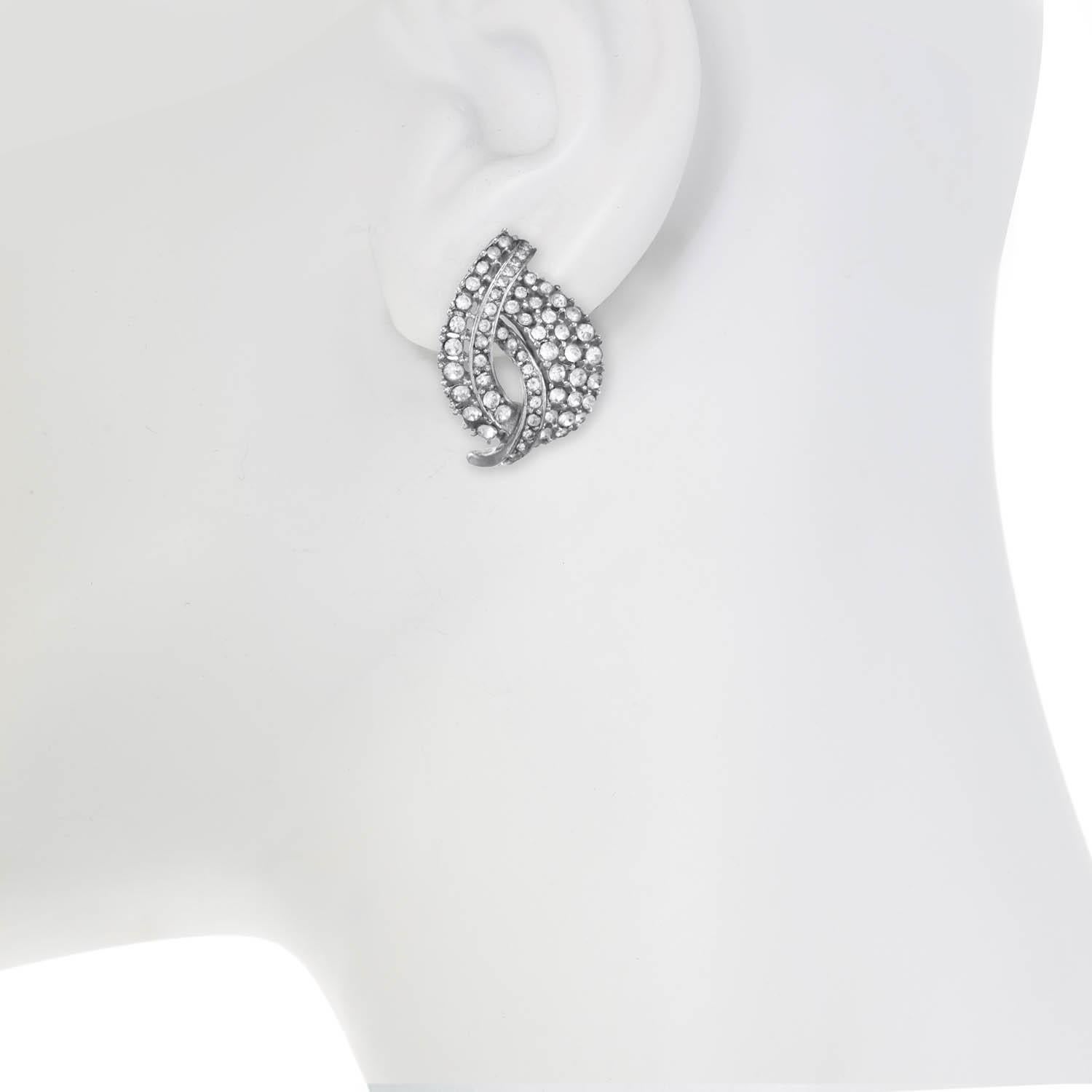 Contemporary CINER Crystal Rhinestone Encrusted Rhodium PIERCED Earrings For Sale