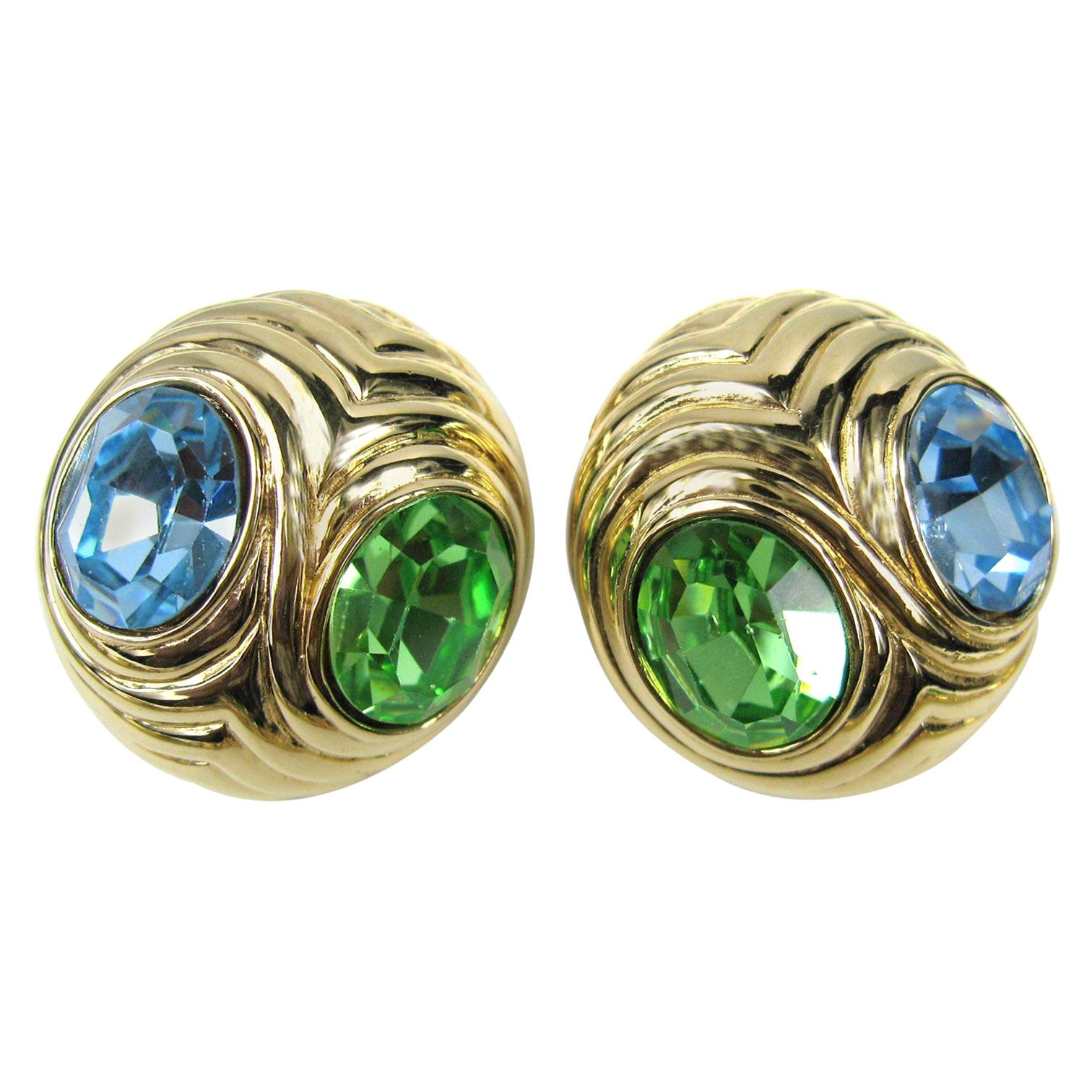  Ciner Earrings Blue & Green Swarovski Crystal New, Never worn  For Sale