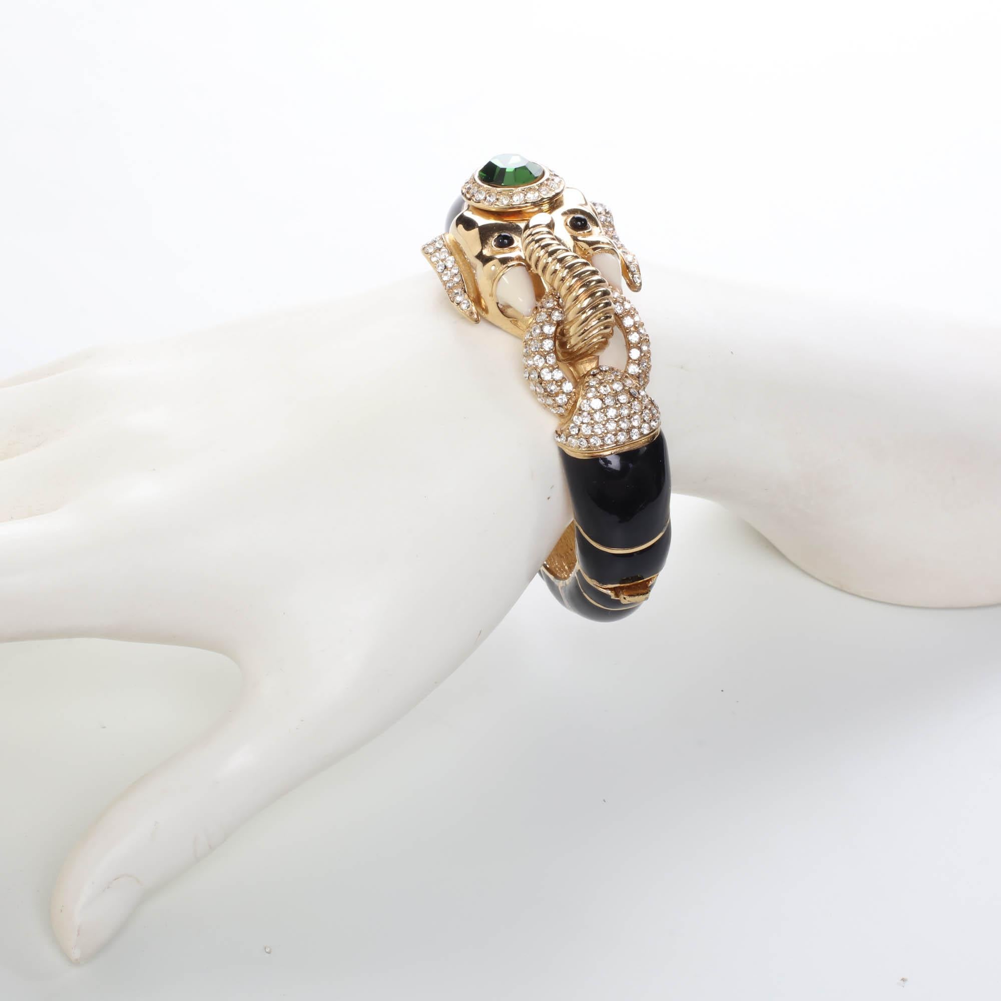Contemporary CINER Elephant Animal Bracelet in Black with Faceted Green Stone For Sale
