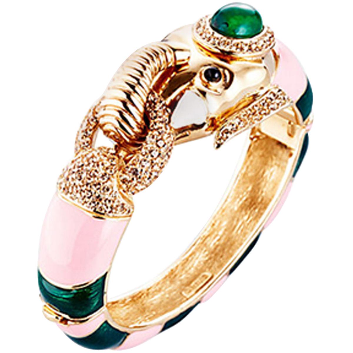 CINER Elephant Animal Bracelet in Pink and Jade  For Sale