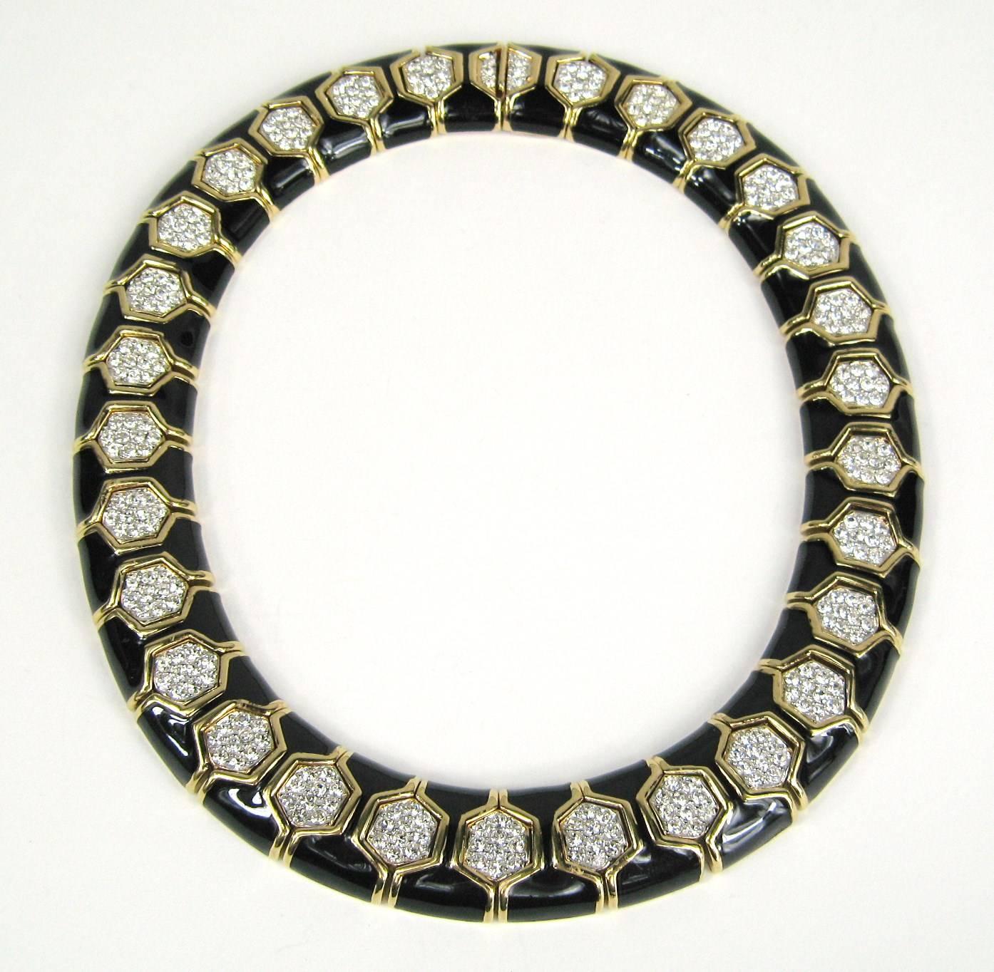 Exquisite Ciner Enamel & Swarovski Crystal Choker Necklace, with Swarovski crystals - Never Worn. Measuring .80 in. x 15 in. long. Slide in clasp. This is New Old Stock, never worn. We have tons more Ciner as well as hundreds of other pieces for