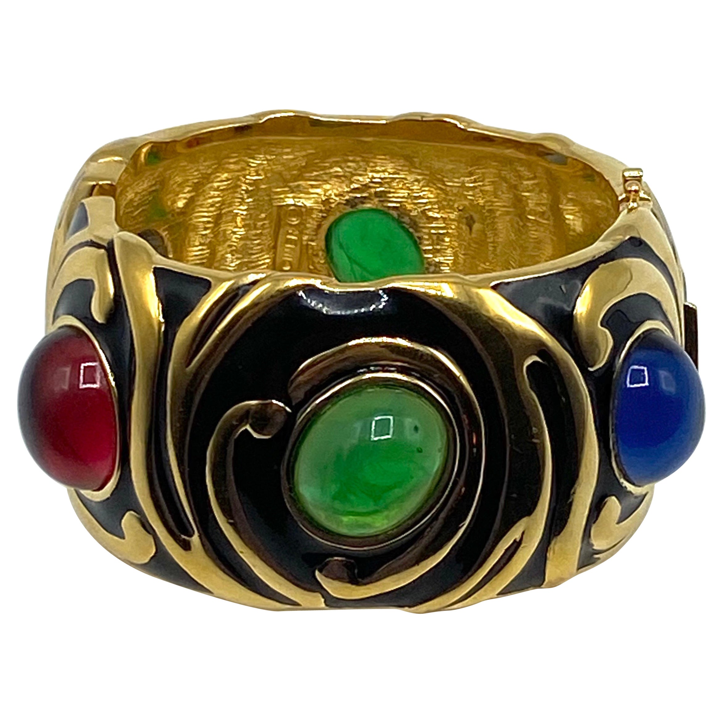 Ciner Enamel Bracelet with Red, Blue & Green Cabochons