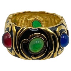 Ciner Enamel Bracelet with Red, Blue & Green Cabochons