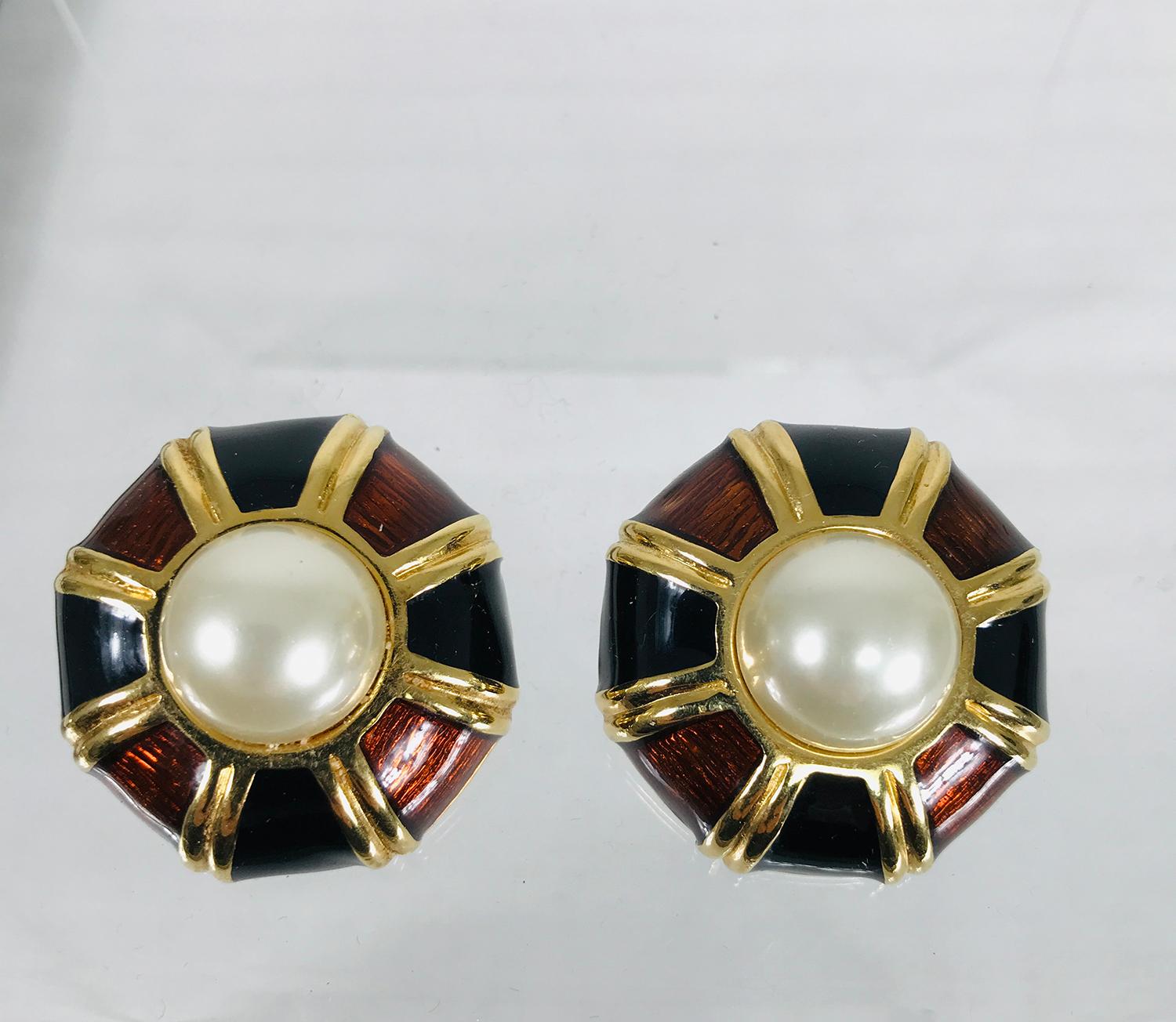 enamel pearl earrings