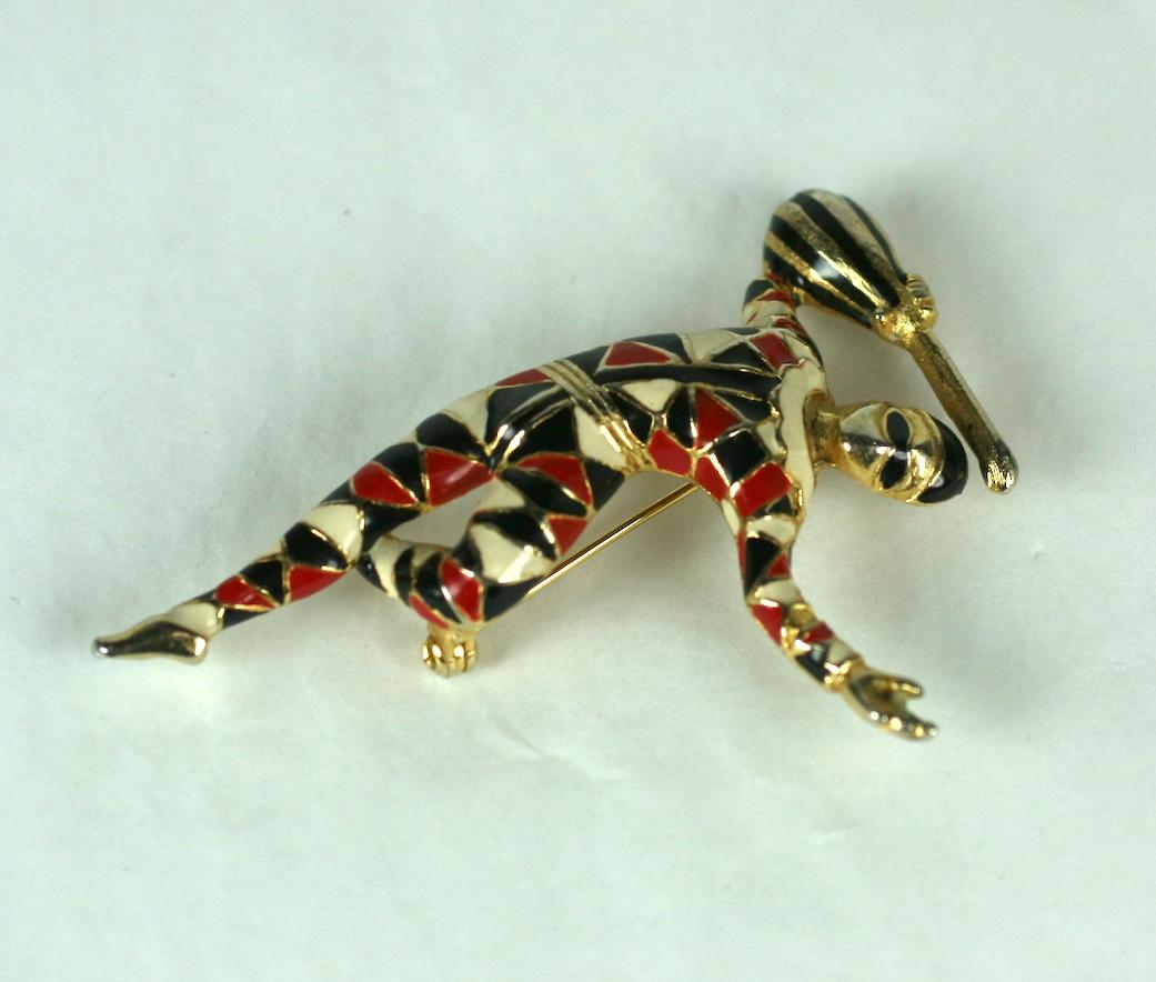 Ciner enamel Pierrot brooch from the 1980's. Gilt metal with enamel accents. 
1980's USA. 
3