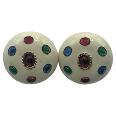 Ciner Enamel with Red, Blue & Green Cabochon Earrings
