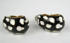 Ciner Enameled Black & White Gold  Earrings New, Never worn 1980s