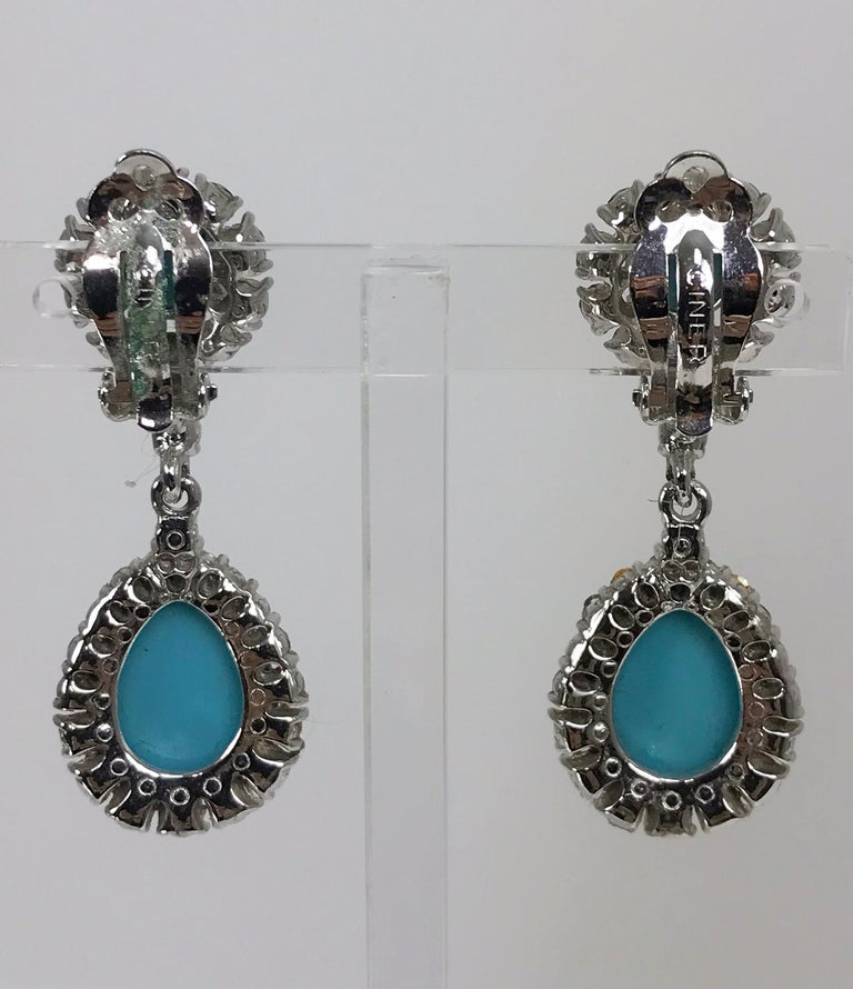 Ciner Faux Turquoise and Rhinestone Drop Earrings at 1stDibs | drop ...