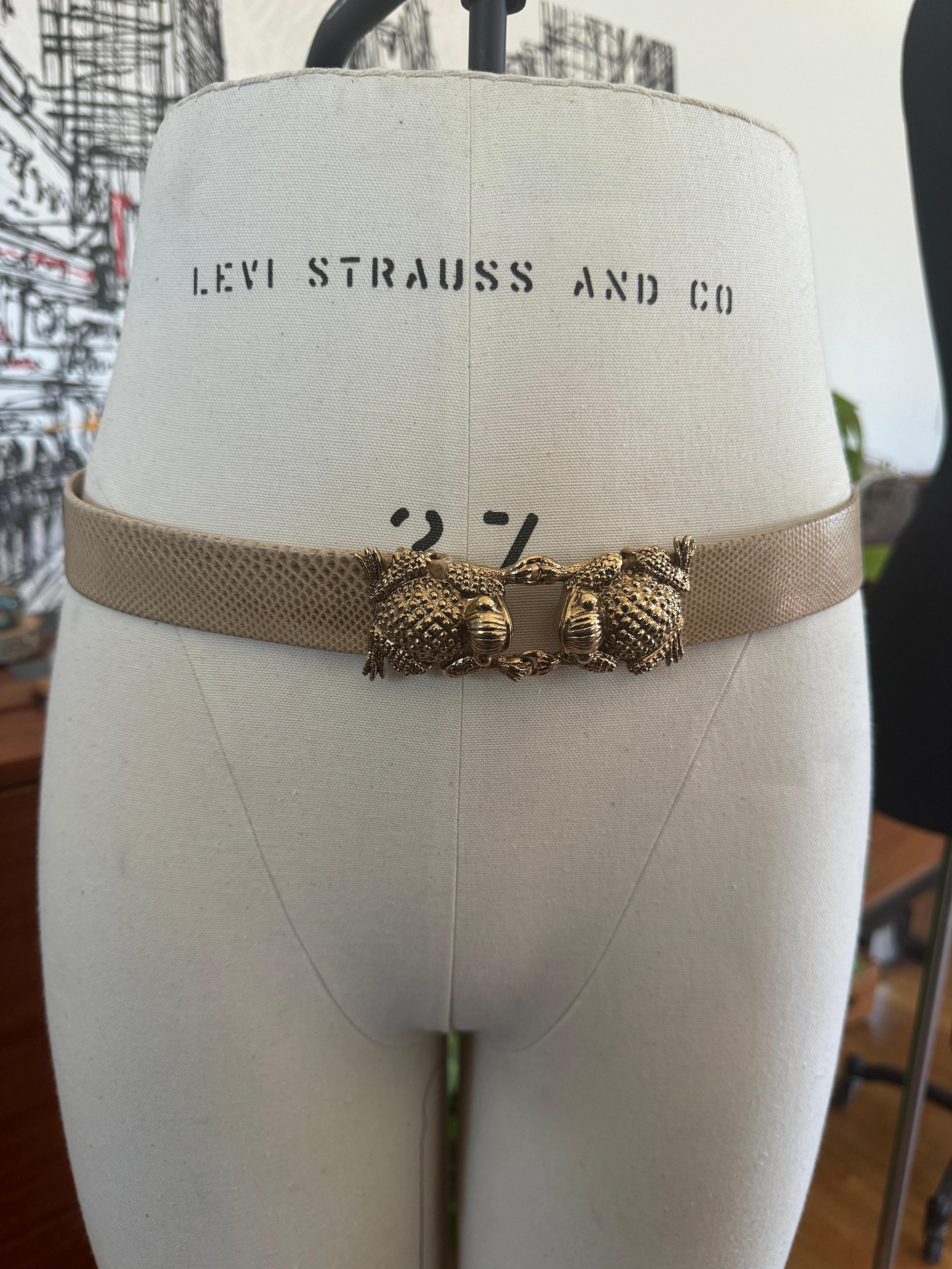 Women's Ciner Frog Belt Buckle / 2 Leather Belts Never Worn - 1990s For Sale