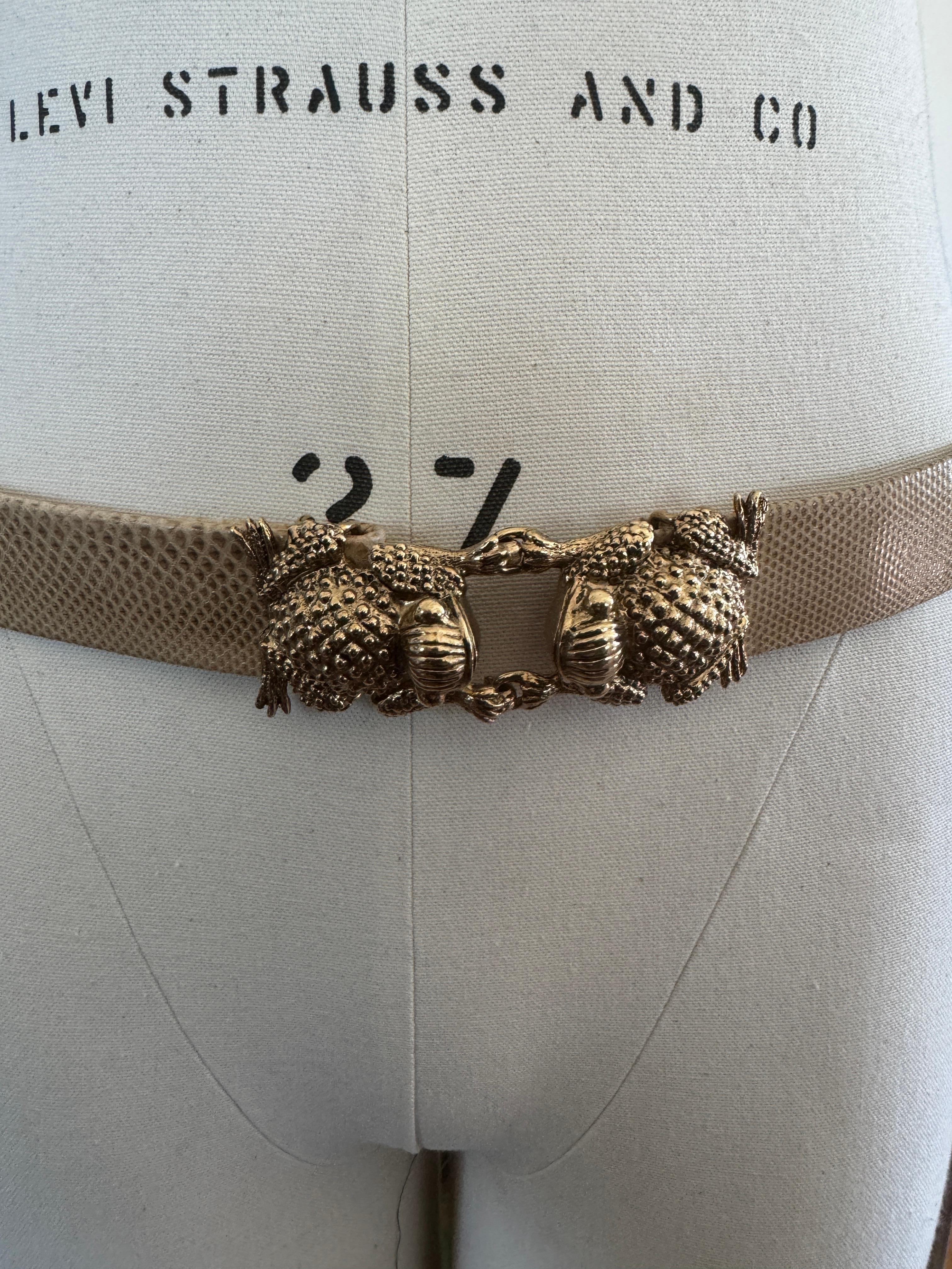 Ciner Frog Belt Buckle / 2 Leather Belts Never Worn - 1990s For Sale 1