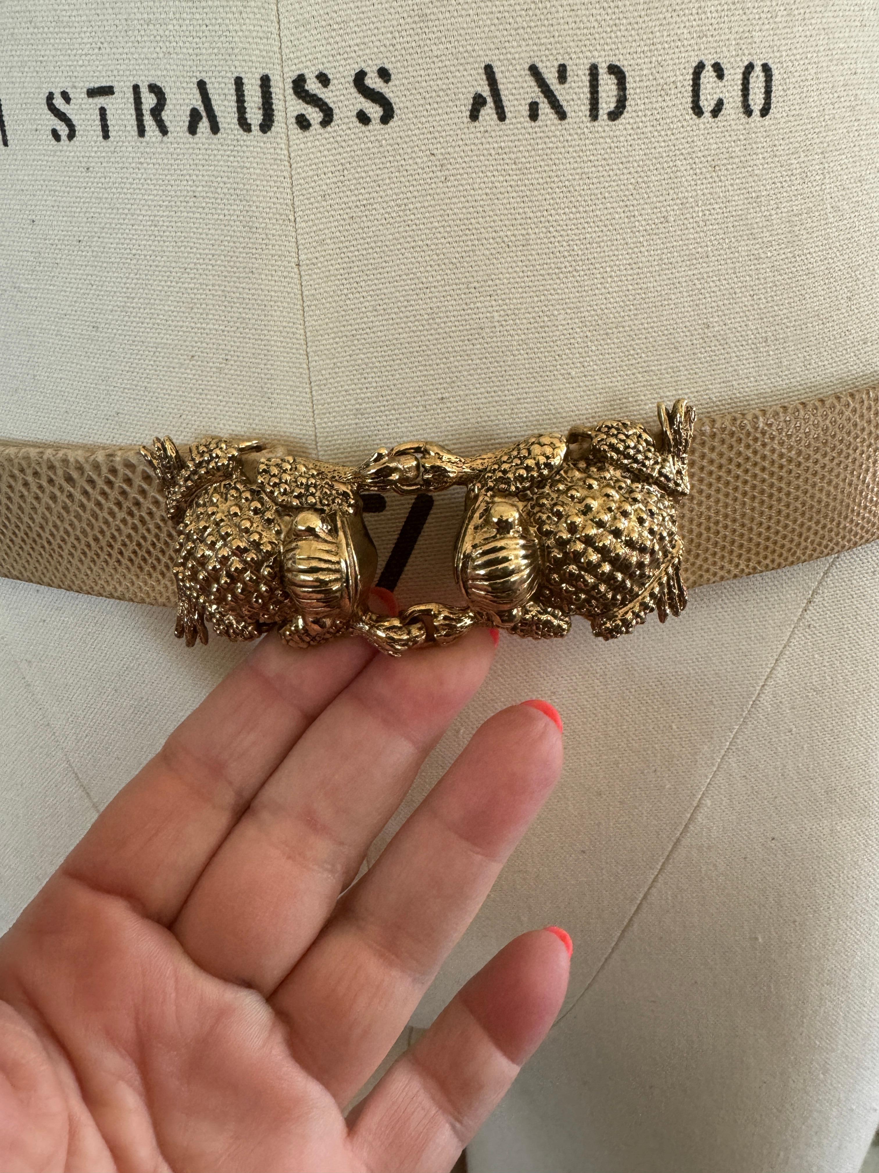 Ciner Frog Belt Buckle / 2 Leather Belts Never Worn - 1990s For Sale 2
