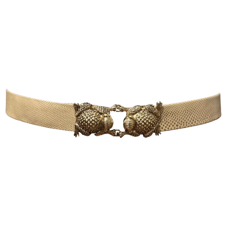 Vintage Fahrenheit Gold Leather Frog Belt Vintage Double Frog Belt Buck Gold Toned 2 Piece Set Brand  main image 4