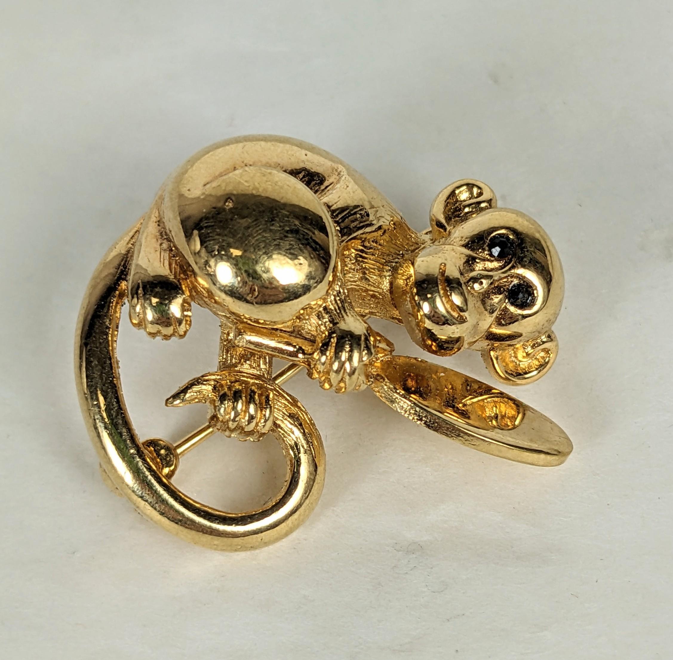 Ciner Gilt Monkey with Mirror Brooch In Excellent Condition In New York, NY