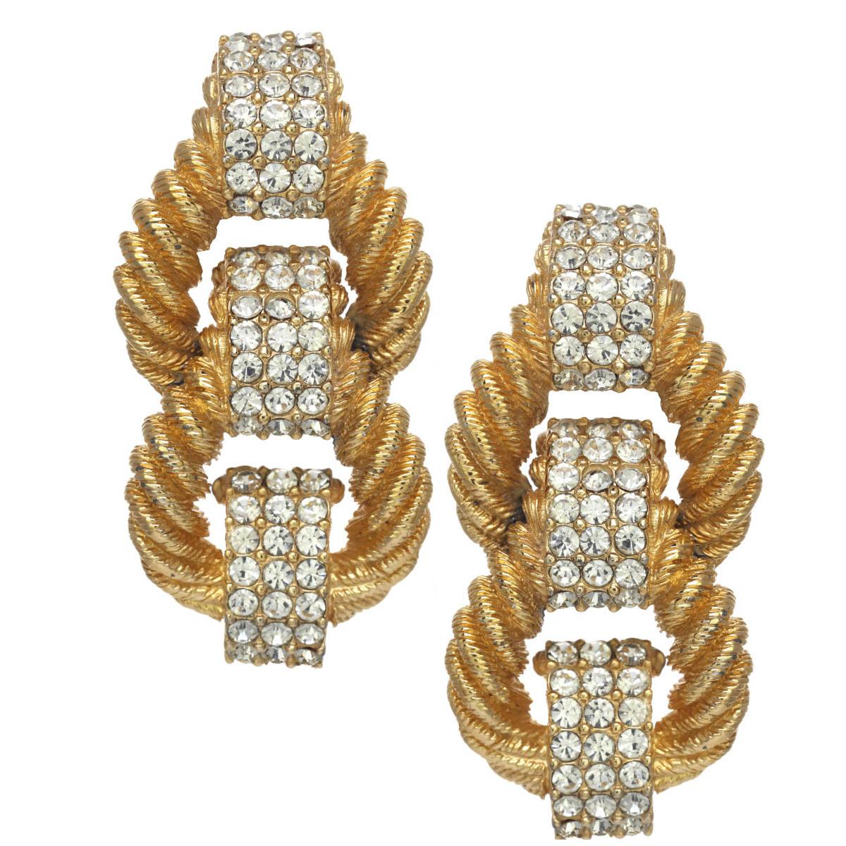 Contemporary CINER Gold and Crystal Encrusted Rope CLIP Earring For Sale