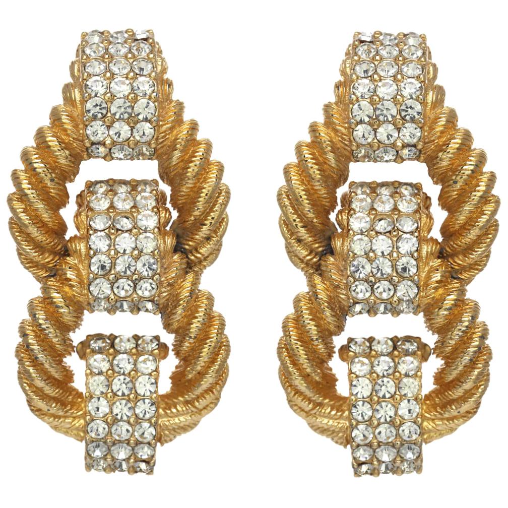 CINER Gold and Crystal Encrusted Rope CLIP Earring For Sale