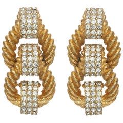 CINER Gold and Crystal Encrusted Rope CLIP Earring