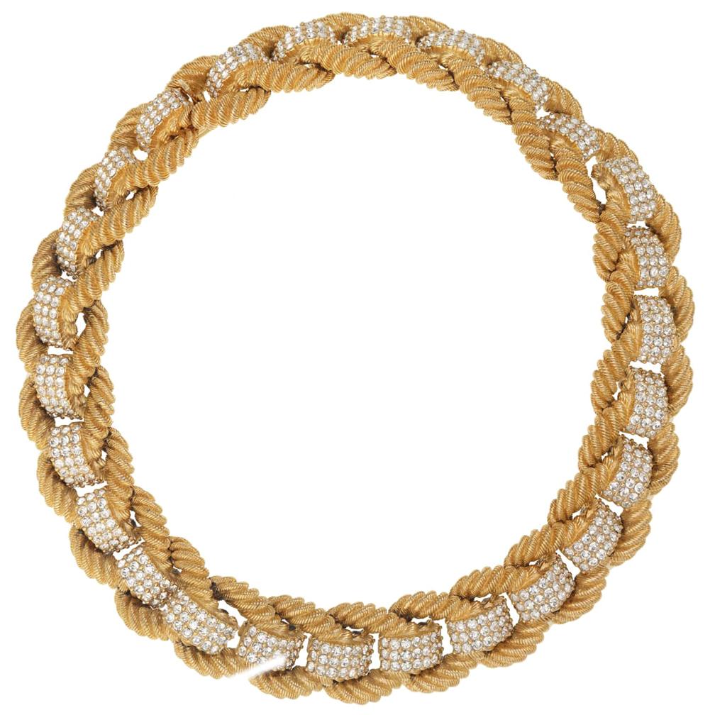 CINER Gold and Crystal Encrusted Rope Necklace  For Sale