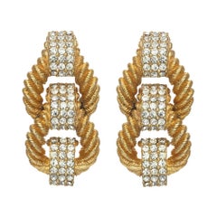 CINER Gold and Crystal Encrusted Rope PIERCED Earring