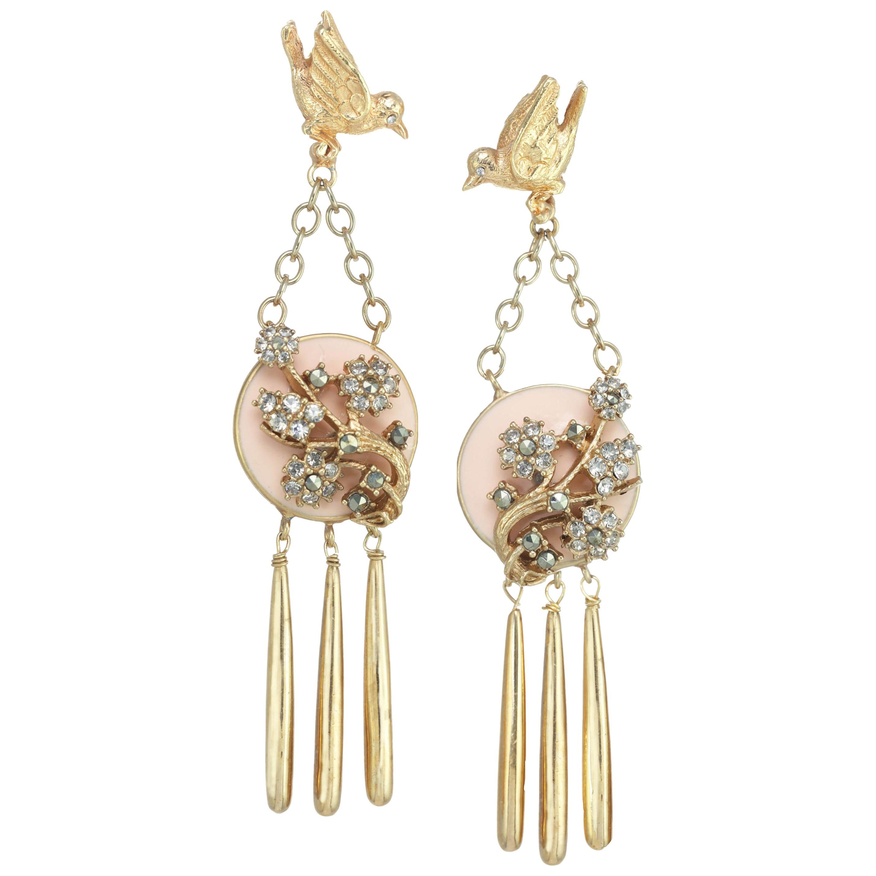 CINER Gold Free Bird Pink Statement CLIP Earrings  For Sale