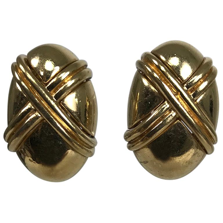 Ciner Gold Oval with Double X Classic Earrings
