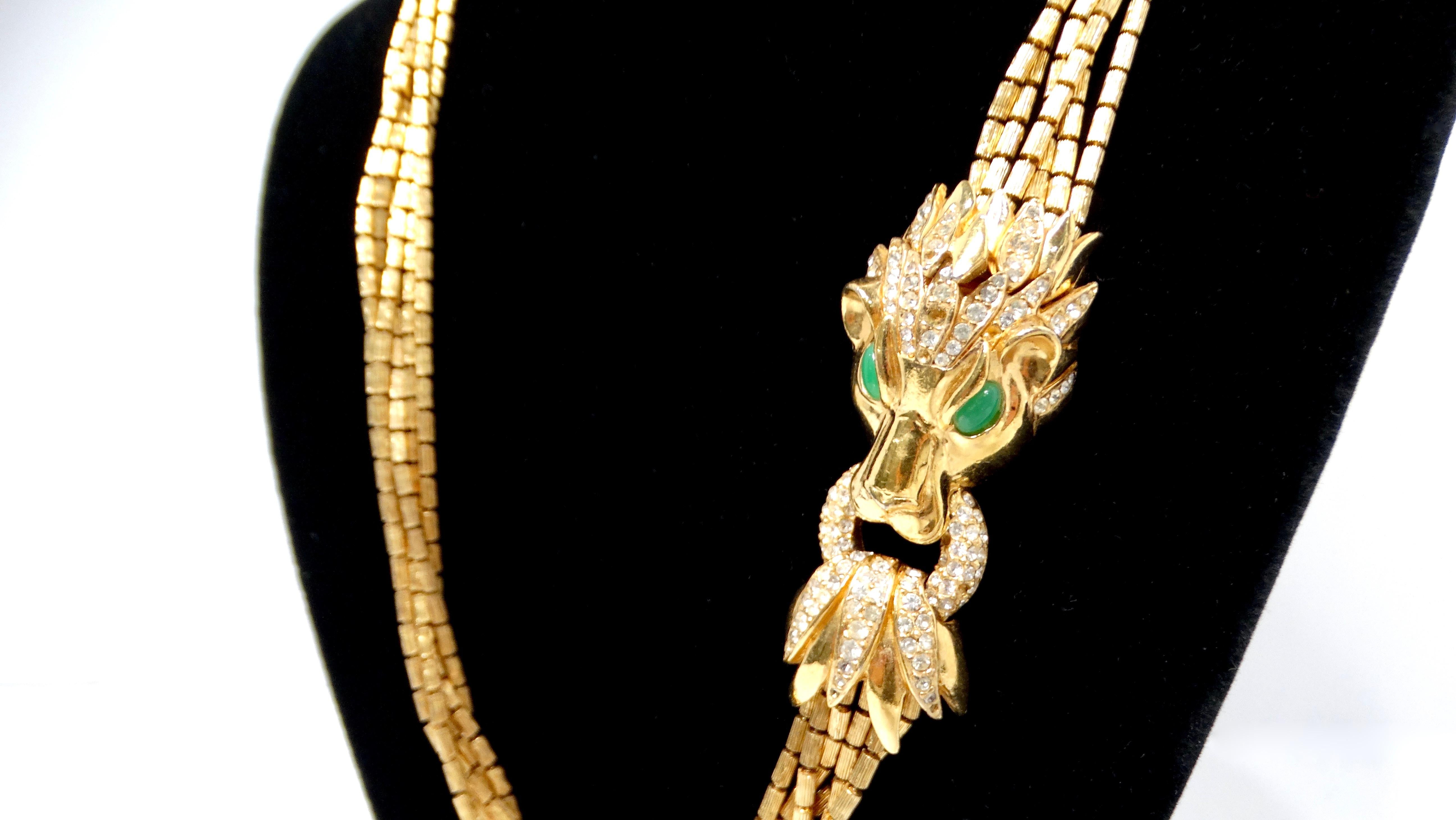 Collana di perline a 6 fili di Ciner placcata oro con motivo a testa di leone In condizioni buone in vendita a Scottsdale, AZ